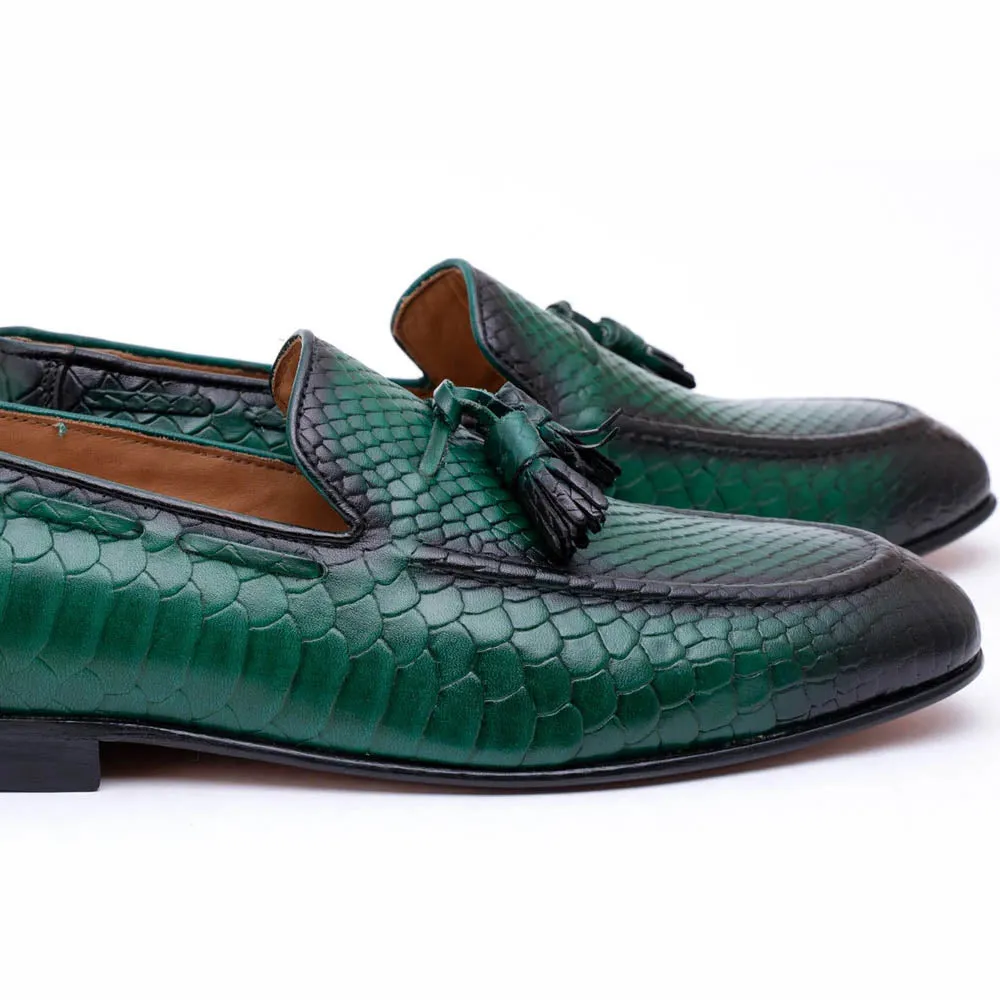 Green Patina Python Tassel Loafer