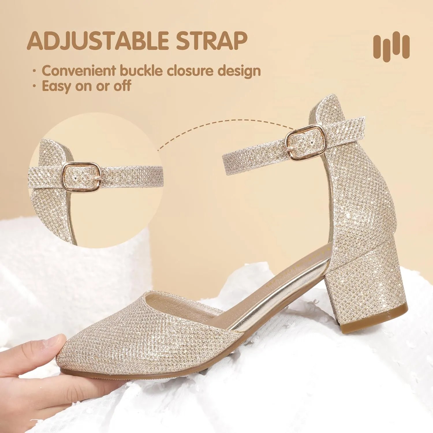 Hehainom Girls Dress Shoes High Heels Sandals Ankle Strap Flower Girl Little Big Kid Mary Jane Wedding Party Communion Mily Pump Shoes