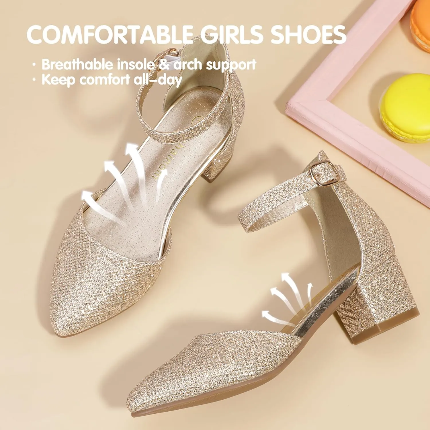 Hehainom Girls Dress Shoes High Heels Sandals Ankle Strap Flower Girl Little Big Kid Mary Jane Wedding Party Communion Mily Pump Shoes