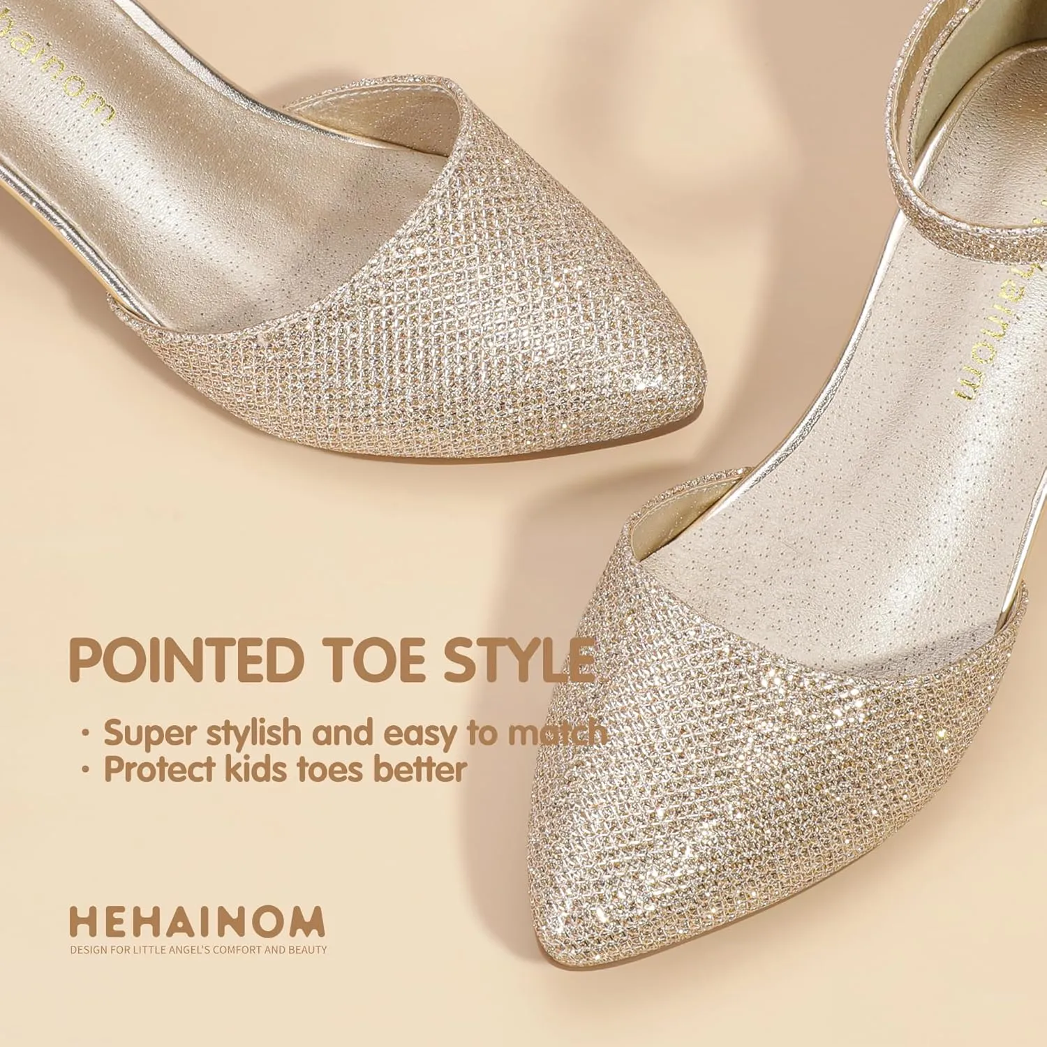 Hehainom Girls Dress Shoes High Heels Sandals Ankle Strap Flower Girl Little Big Kid Mary Jane Wedding Party Communion Mily Pump Shoes