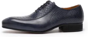 HOOENG Dress Shoes for Men Lace Up Split Toe Pointed Toe Crocodile Raised Cowhide Non Slip Rubber Sole Block Heel Classical (Color : Blue, Size : 8.5)
