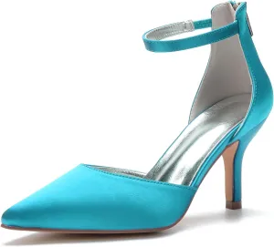 Hyinlays Women's Pointed Toe High Heels Satin Wedding Pumps Ankle Strap Heels Shoes for Bride Prom Party Dress Pump Shoes