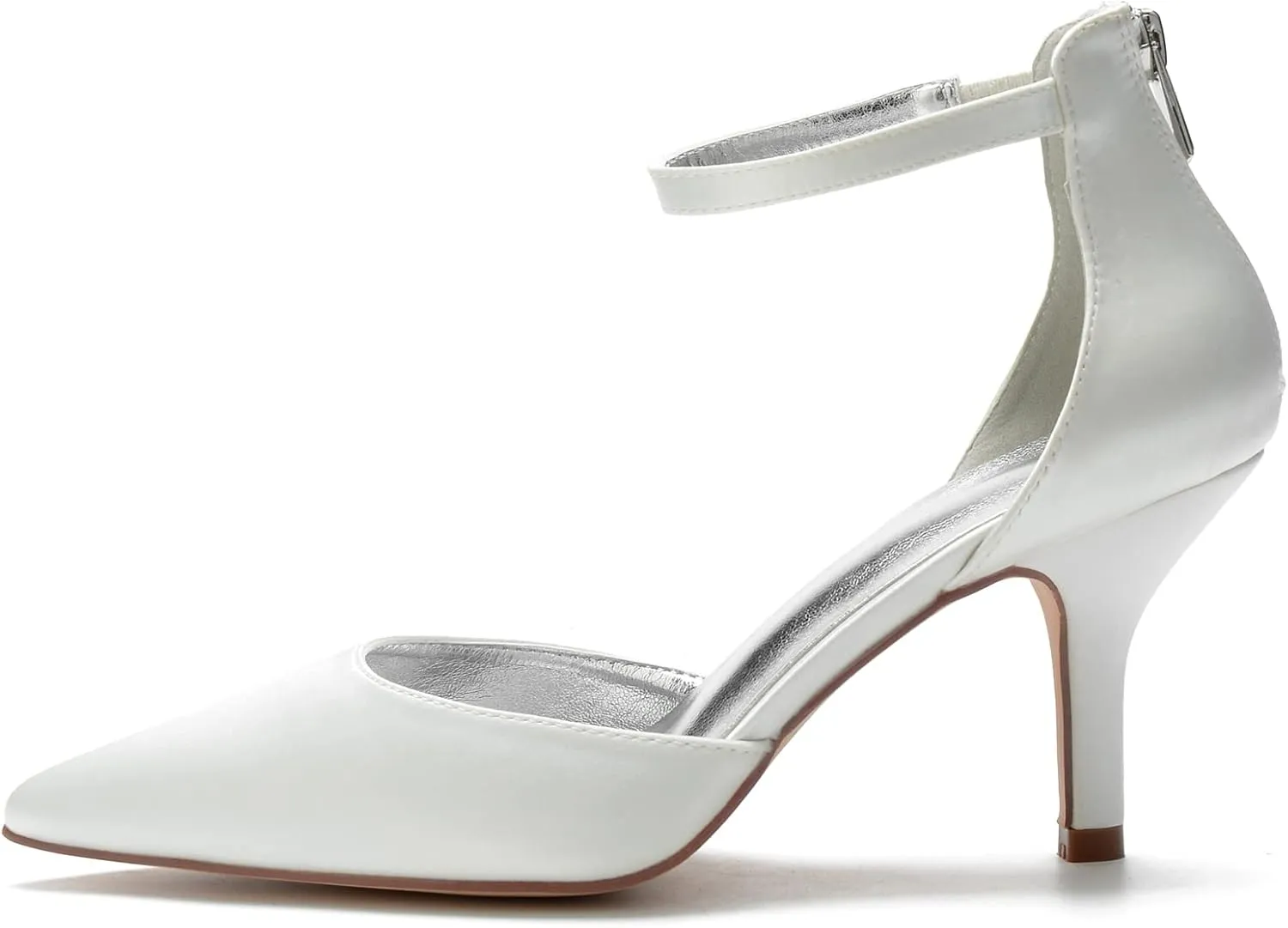 Hyinlays Women's Pointed Toe High Heels Satin Wedding Pumps Ankle Strap Heels Shoes for Bride Prom Party Dress Pump Shoes