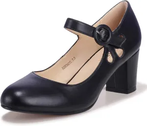 IDIFU Women's Candy Dress Mary Jane Shoes Low Block Heels Closed Round Toe Office Work Church Wedding Pumps