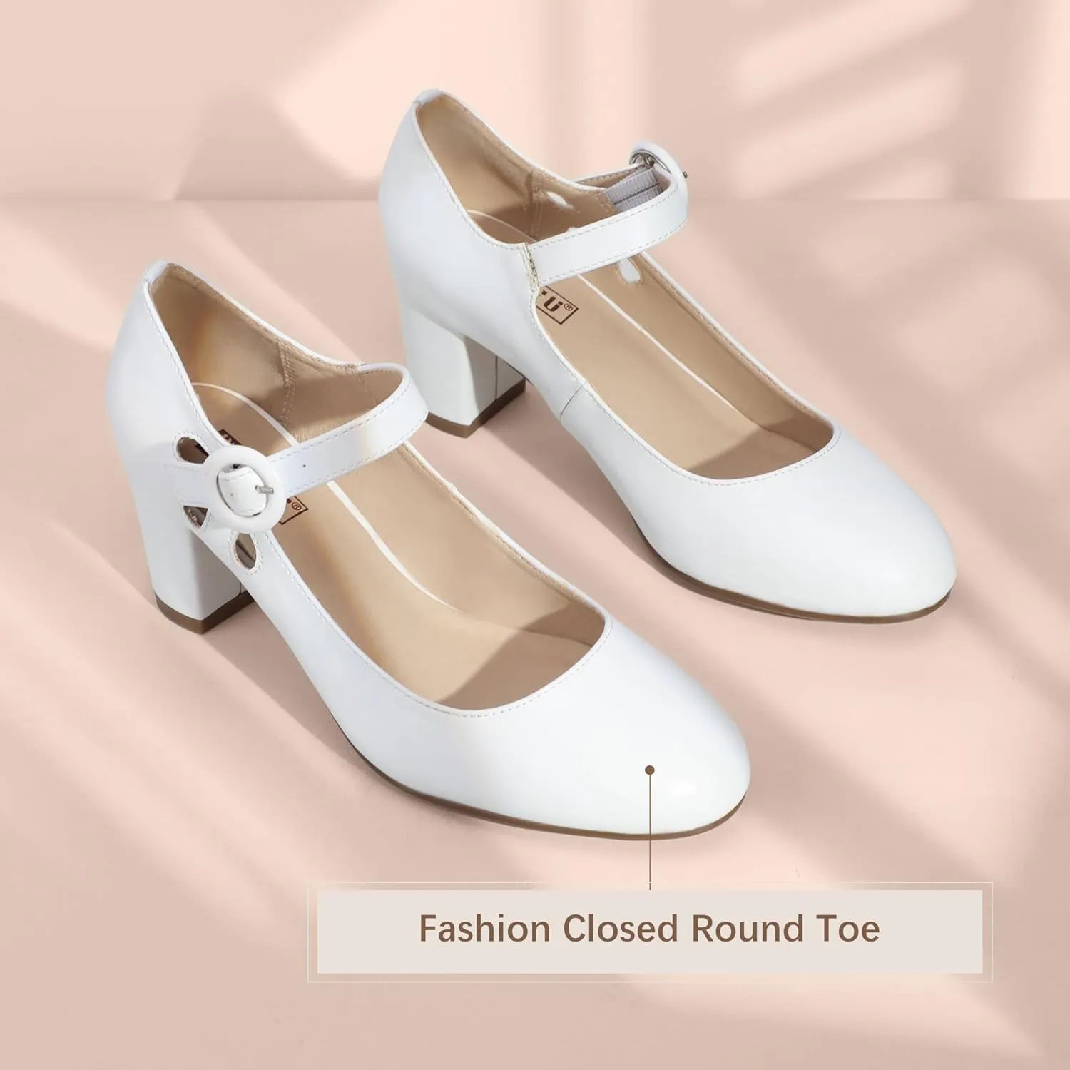 IDIFU Women's Candy Dress Mary Jane Shoes Low Block Heels Closed Round Toe Office Work Church Wedding Pumps