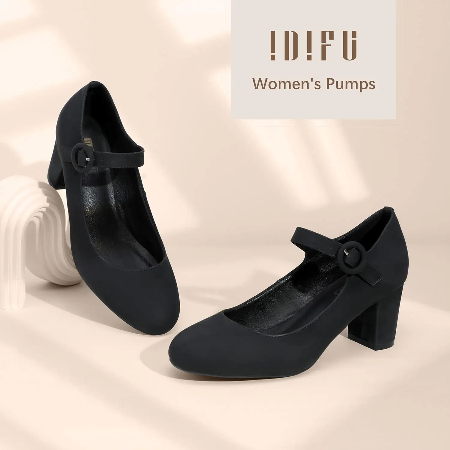 IDIFU Women's Candy Dress Mary Jane Shoes Low Block Heels Closed Round Toe Office Work Church Wedding Pumps
