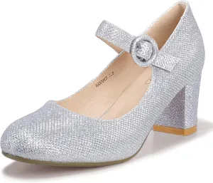 IDIFU Women's Candy Dress Mary Jane Shoes Low Block Heels Closed Round Toe Office Work Church Wedding Pumps