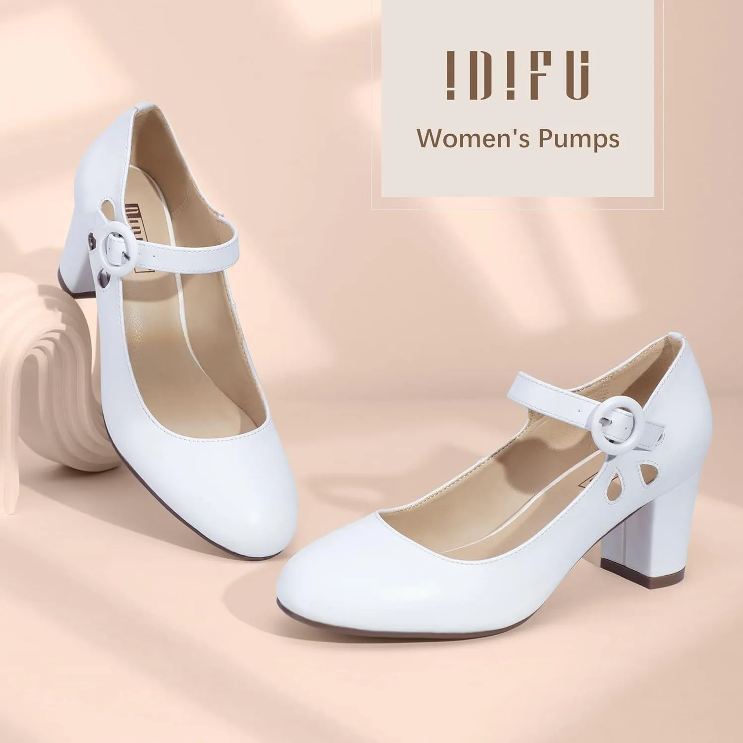 IDIFU Women's Candy Dress Mary Jane Shoes Low Block Heels Closed Round Toe Office Work Church Wedding Pumps
