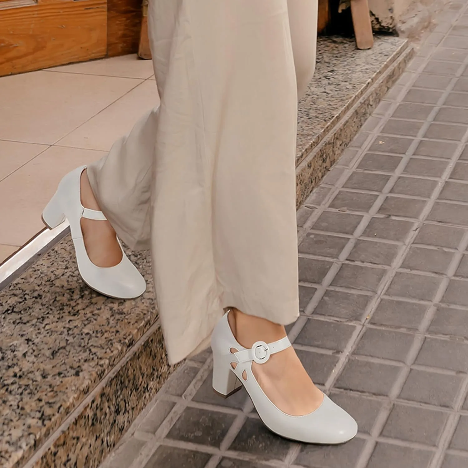 IDIFU Women's Candy Dress Mary Jane Shoes Low Block Heels Closed Round Toe Office Work Church Wedding Pumps