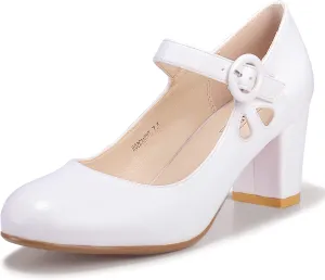 IDIFU Women's Candy Dress Mary Jane Shoes Low Block Heels Closed Round Toe Office Work Church Wedding Pumps