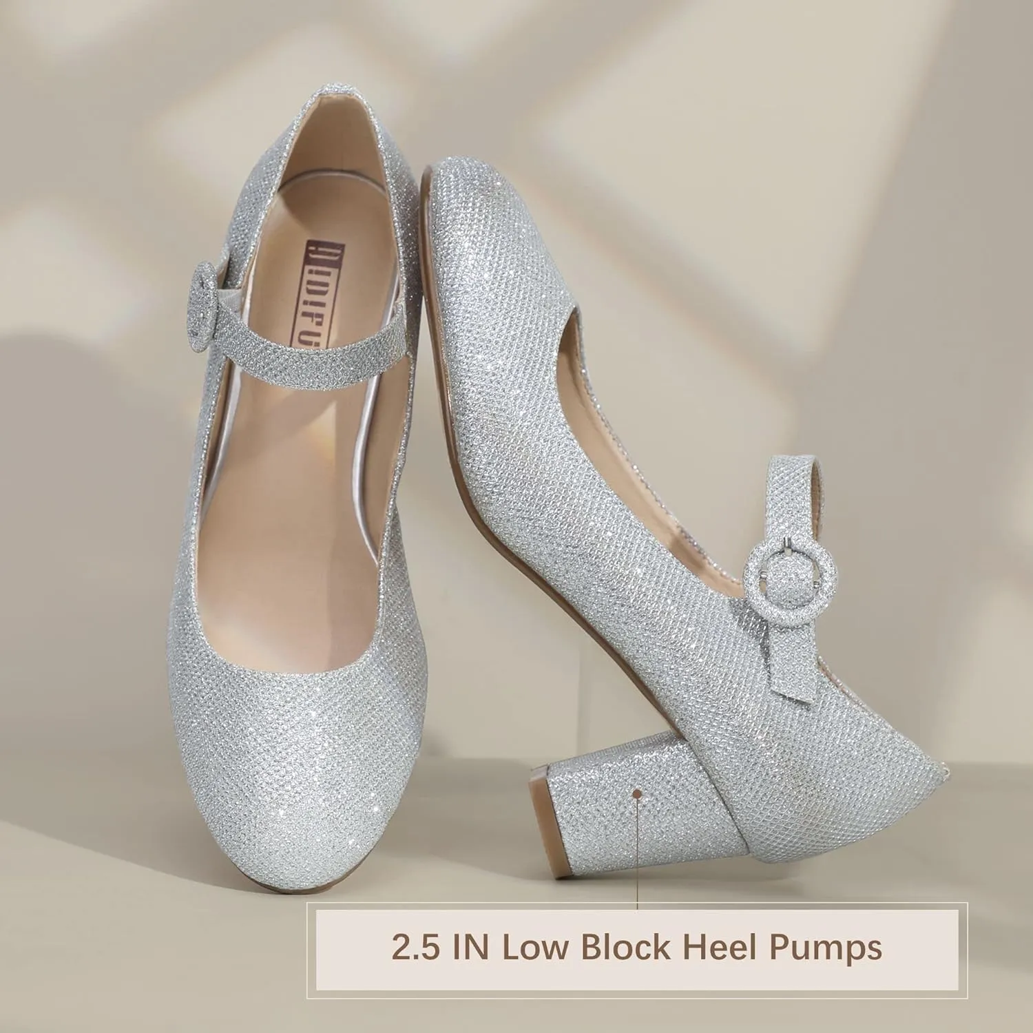 IDIFU Women's Candy Dress Mary Jane Shoes Low Block Heels Closed Round Toe Office Work Church Wedding Pumps