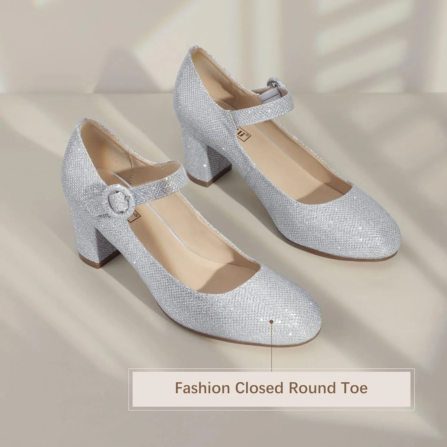 IDIFU Women's Candy Dress Mary Jane Shoes Low Block Heels Closed Round Toe Office Work Church Wedding Pumps