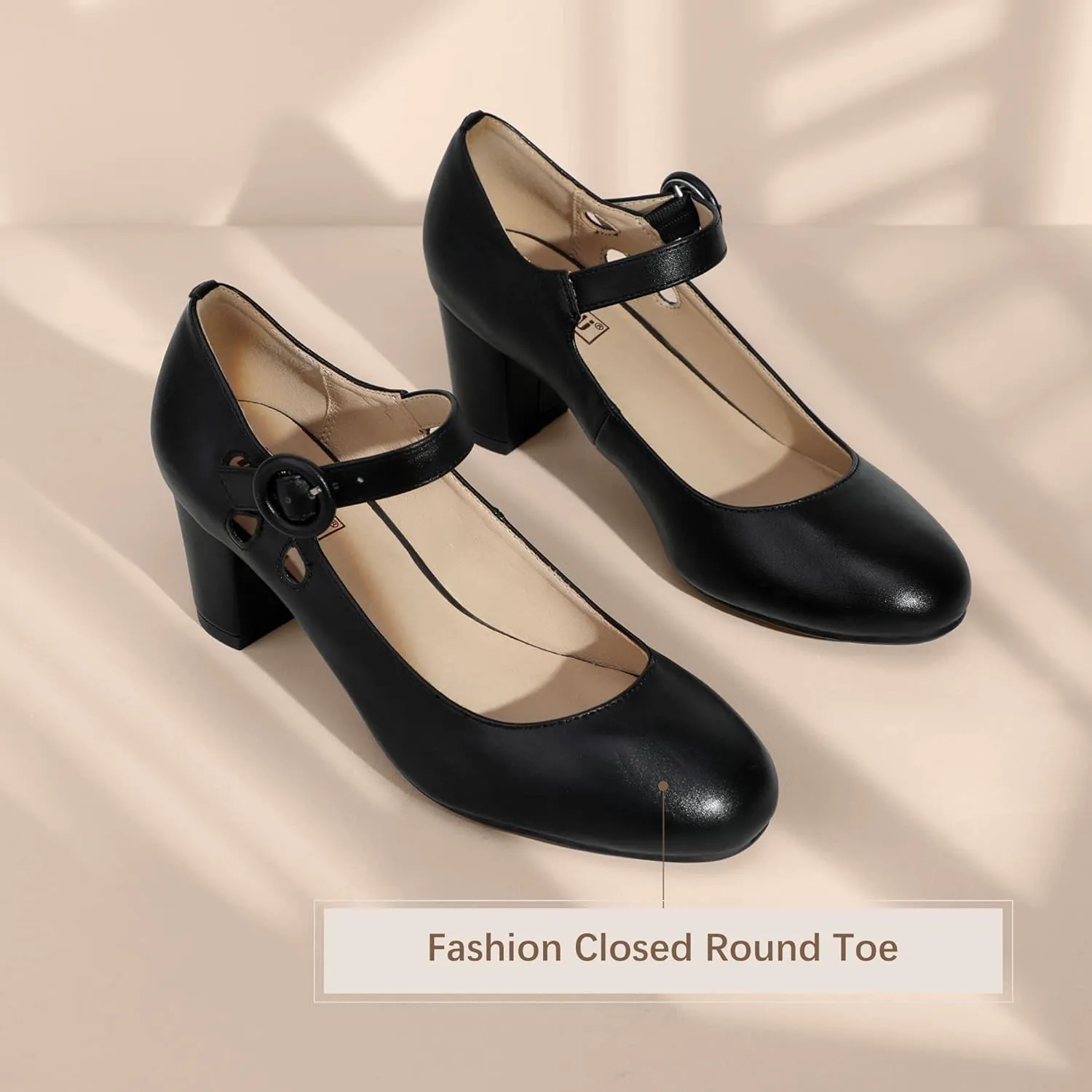 IDIFU Women's Candy Dress Mary Jane Shoes Low Block Heels Closed Round Toe Office Work Church Wedding Pumps