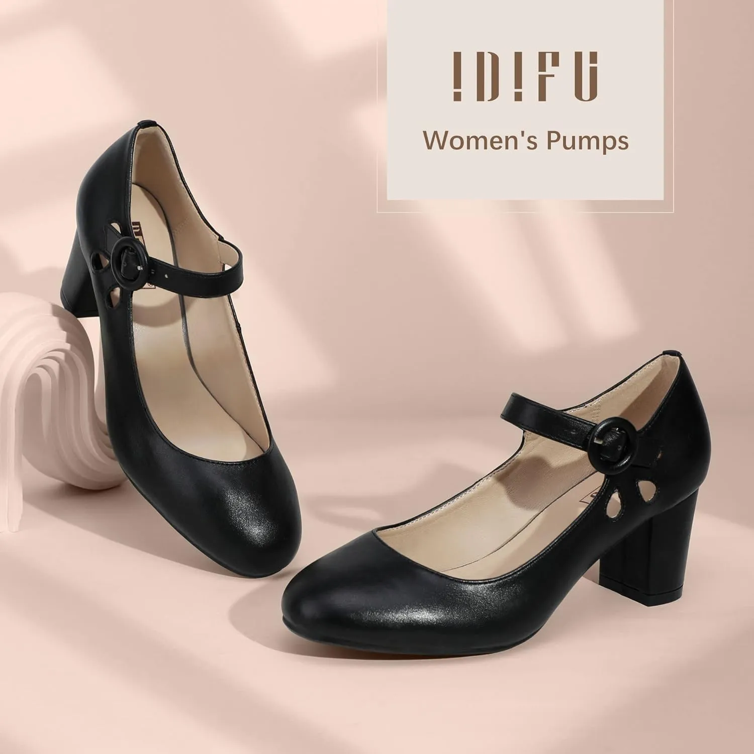 IDIFU Women's Candy Dress Mary Jane Shoes Low Block Heels Closed Round Toe Office Work Church Wedding Pumps