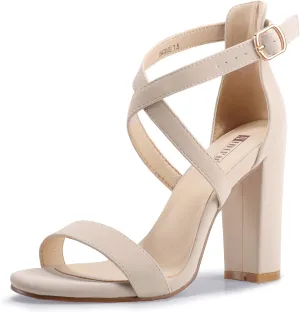 IDIFU Women's Chunky High Heel Sandal Strappy Open Toe Ankle Strap Dress Shoes for Women Bridesmaid Ladies in Wedding Bridal Evening Homecoming Prom