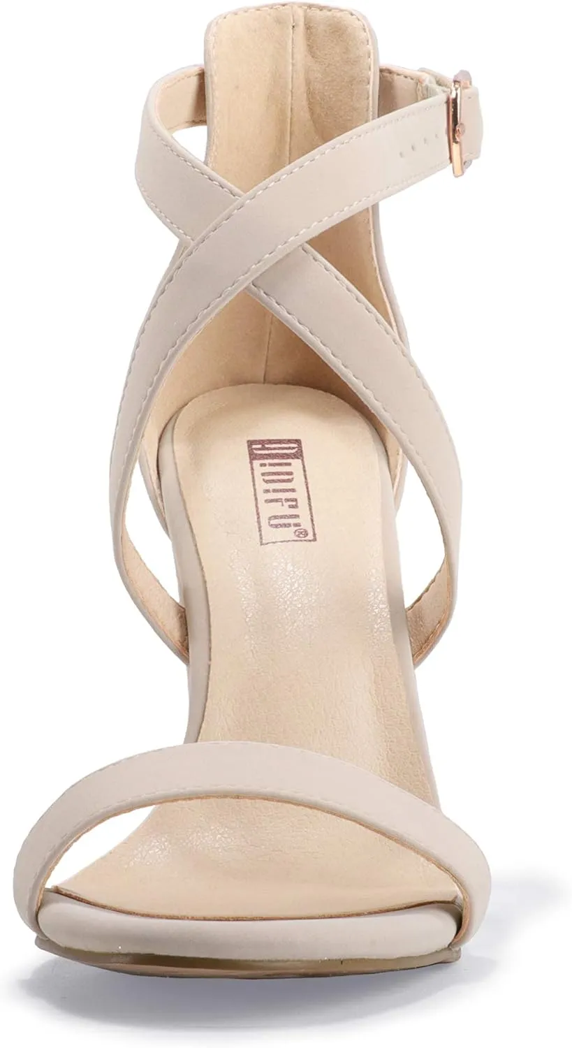 IDIFU Women's Chunky High Heel Sandal Strappy Open Toe Ankle Strap Dress Shoes for Women Bridesmaid Ladies in Wedding Bridal Evening Homecoming Prom