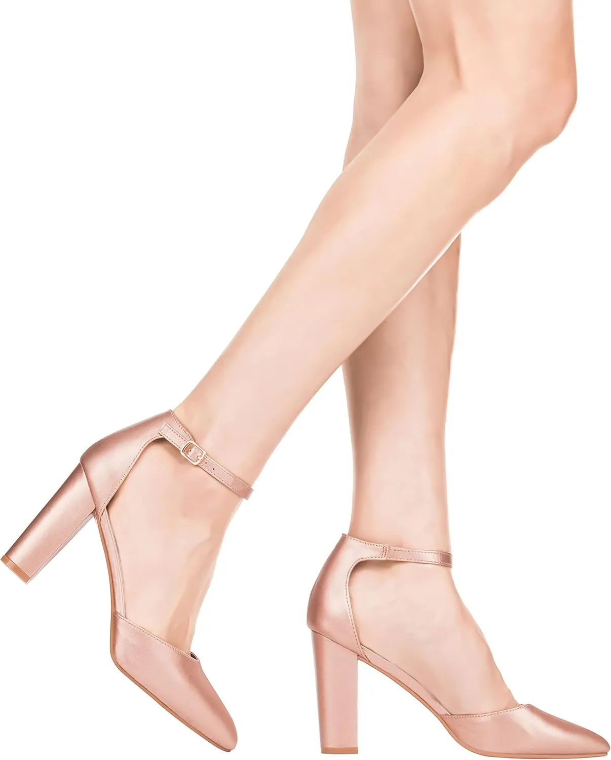 ILLUDE Women's High Block Heels Pumps Pointed Closed Toe Ankle Strap High Heel Pump Shoes