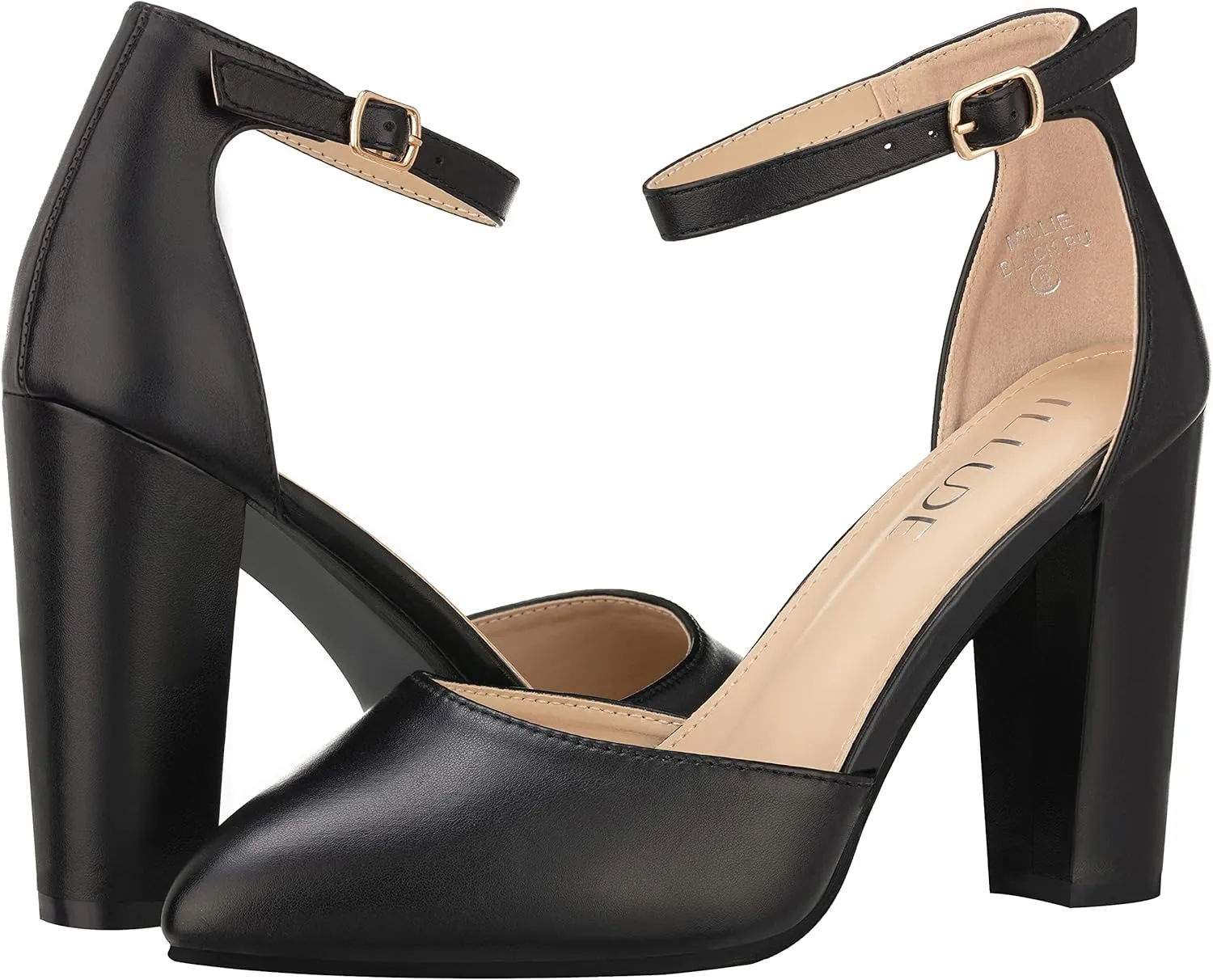 ILLUDE Women's High Block Heels Pumps Pointed Closed Toe Ankle Strap High Heel Pump Shoes