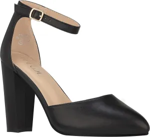 ILLUDE Women's High Block Heels Pumps Pointed Closed Toe Ankle Strap High Heel Pump Shoes