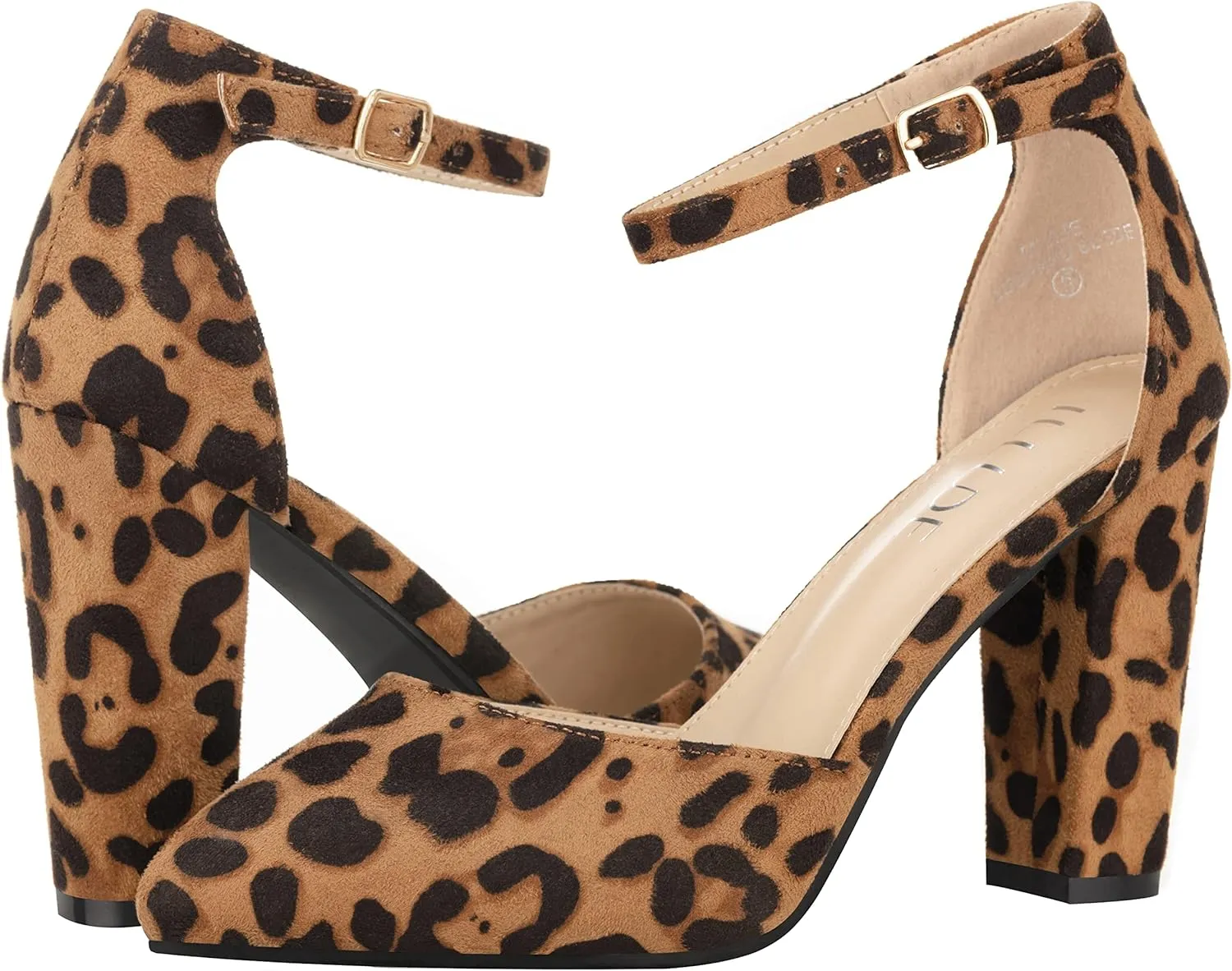 ILLUDE Women's High Block Heels Pumps Pointed Closed Toe Ankle Strap High Heel Pump Shoes
