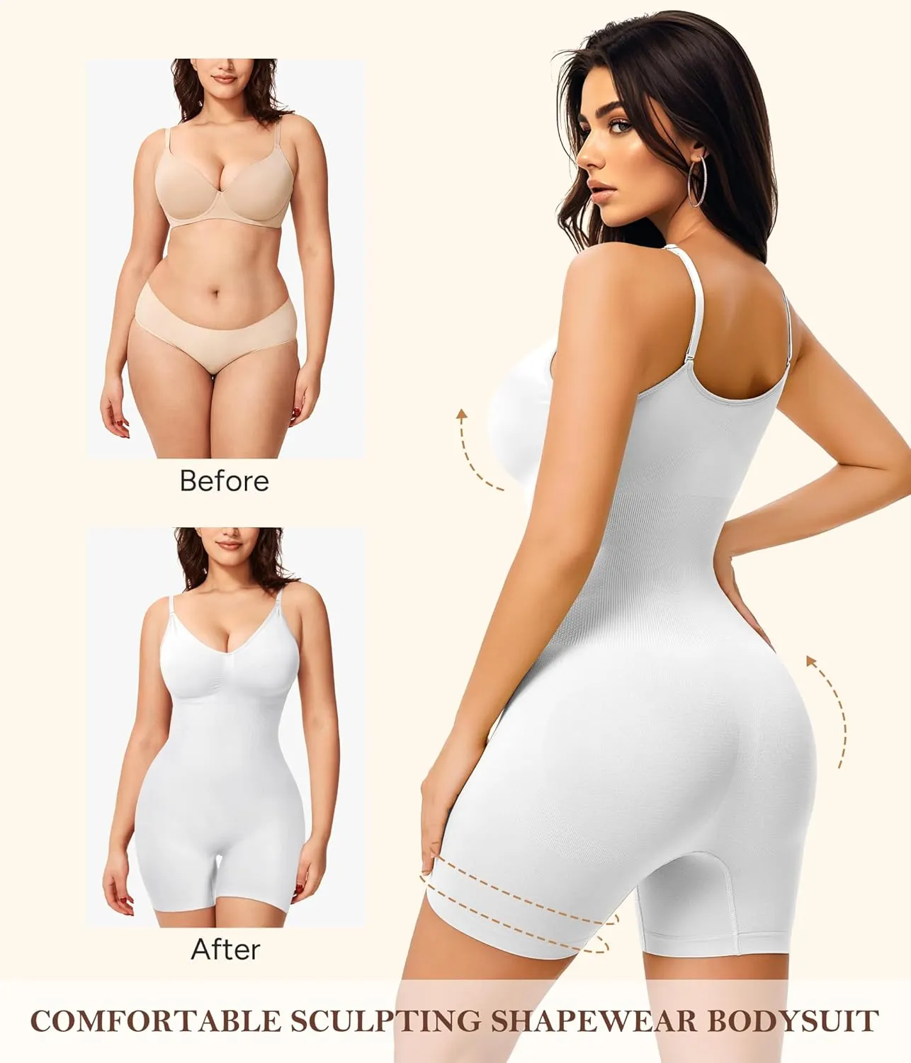 Irisnaya Women Slimming Bodysuits Shapewear Tops Tummy Control Body Shaper Spaghetti Strap Camisole Leotards Bodycon Jumpsuit