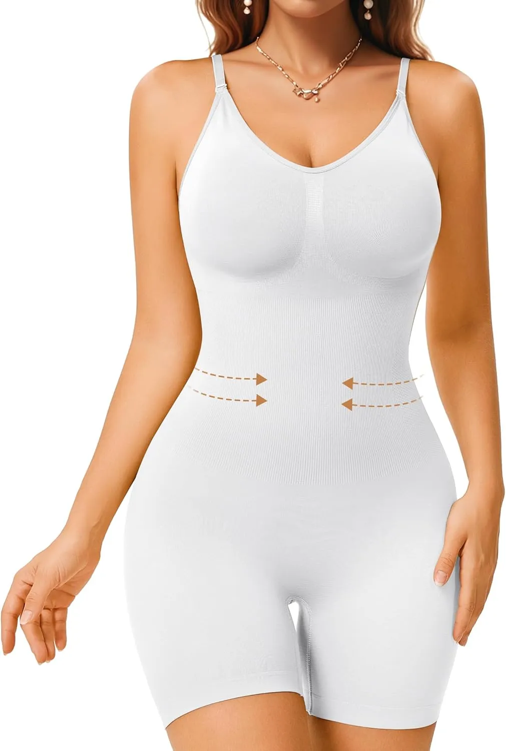 Irisnaya Women Slimming Bodysuits Shapewear Tops Tummy Control Body Shaper Spaghetti Strap Camisole Leotards Bodycon Jumpsuit