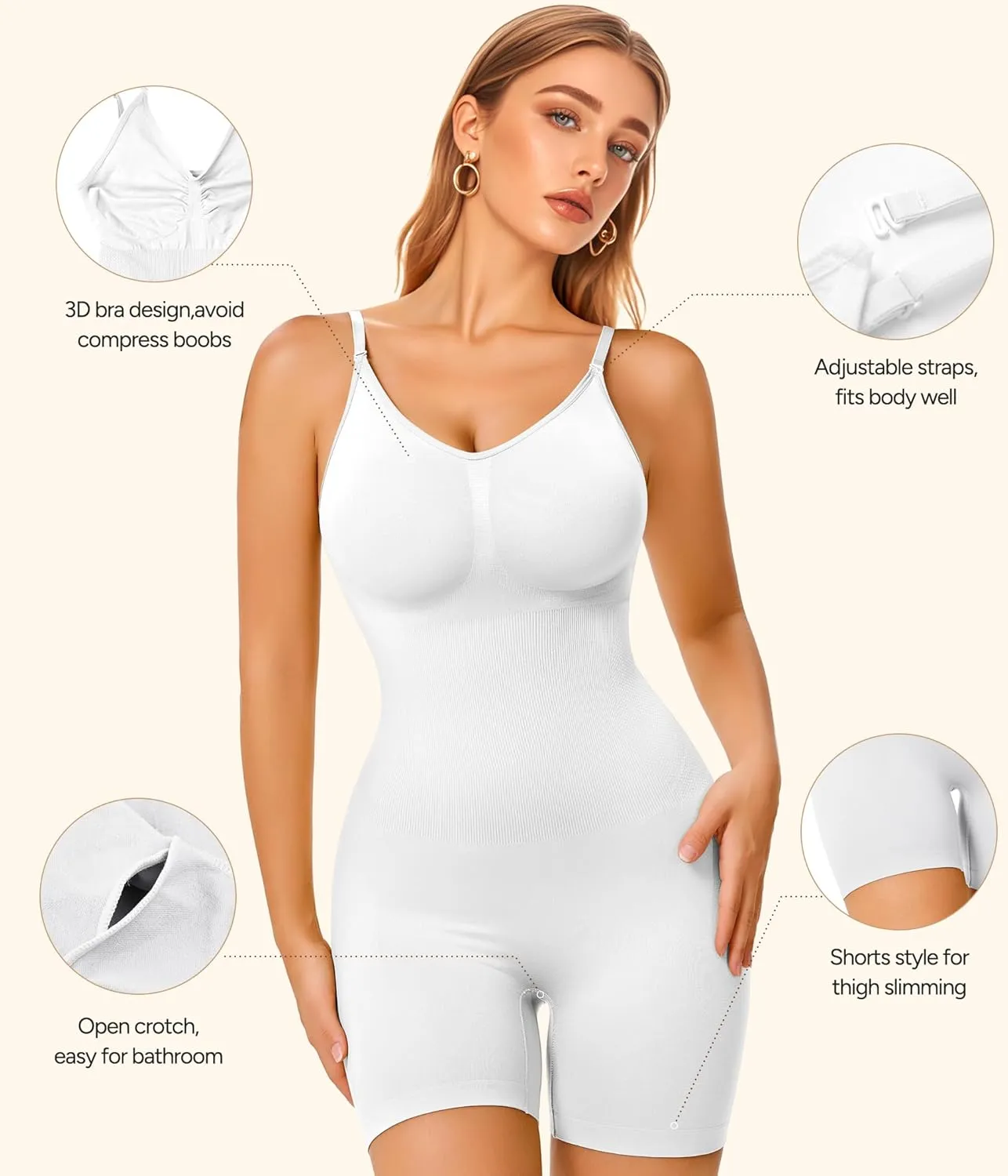 Irisnaya Women Slimming Bodysuits Shapewear Tops Tummy Control Body Shaper Spaghetti Strap Camisole Leotards Bodycon Jumpsuit