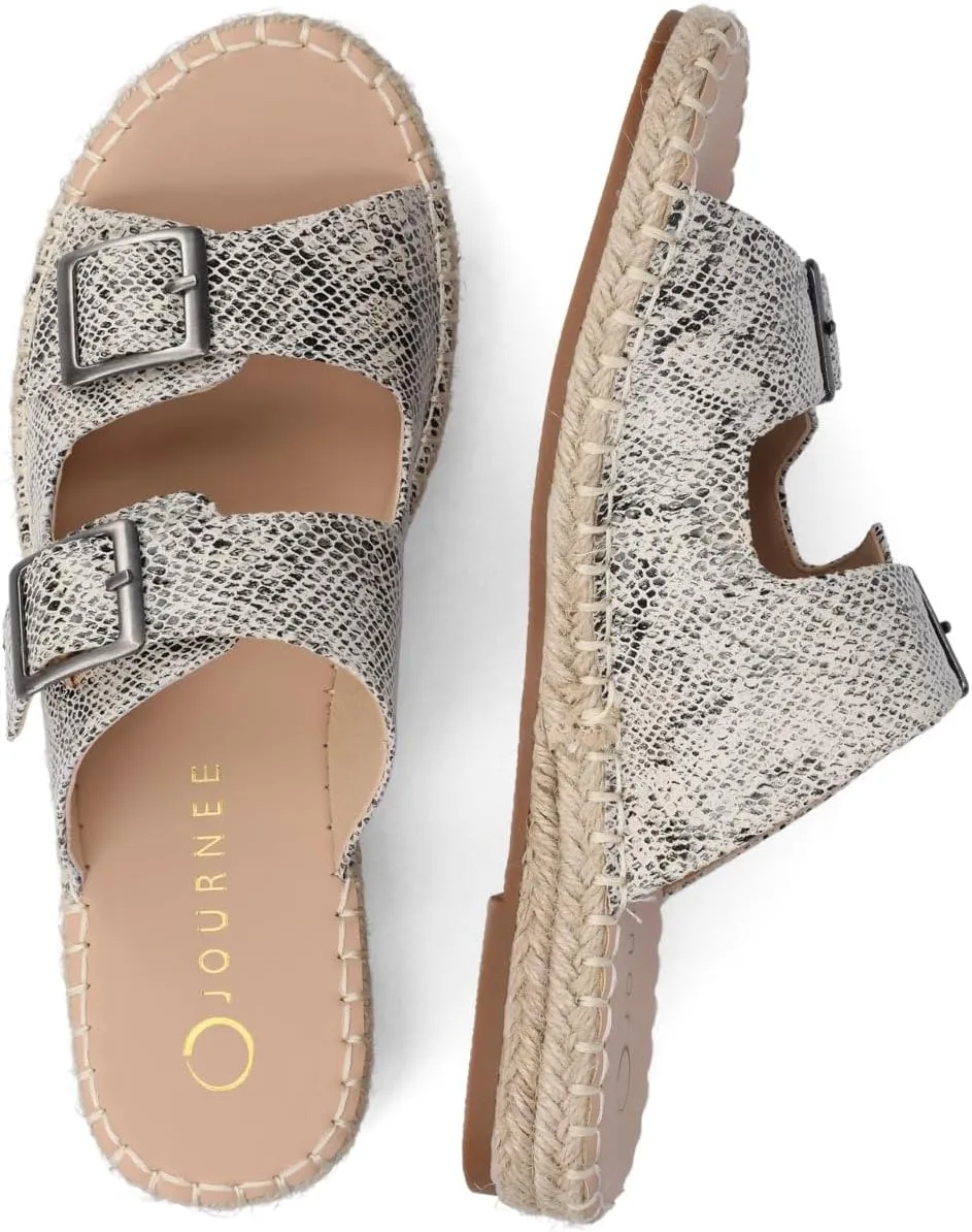 Journee Womens Slide On Sandal Cushioned Footbed Tresah Espadrille Open Toe Faux Leather Double Buckle