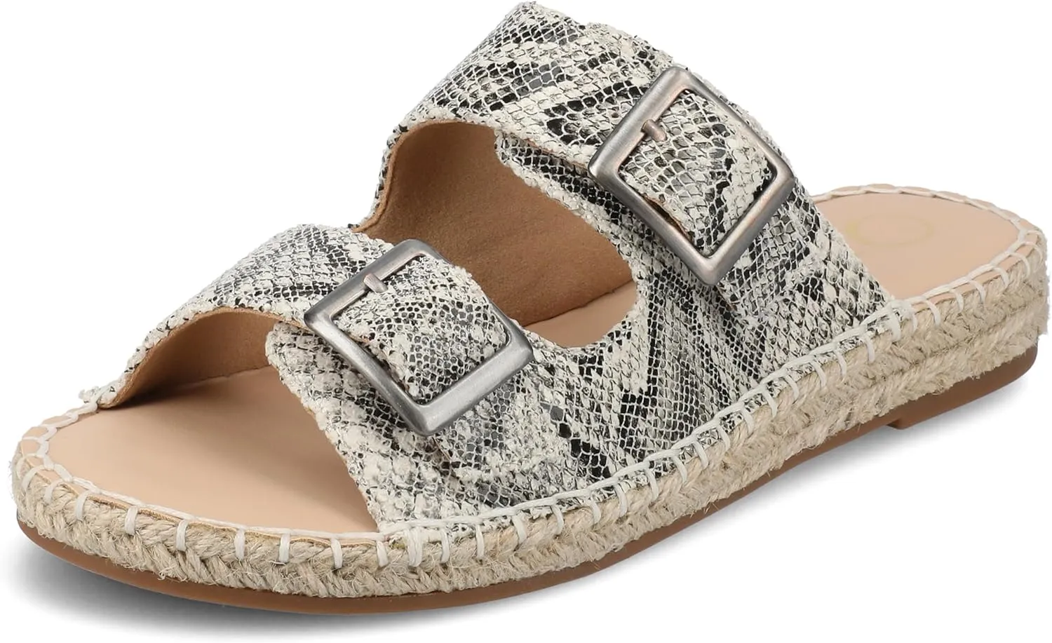 Journee Womens Slide On Sandal Cushioned Footbed Tresah Espadrille Open Toe Faux Leather Double Buckle