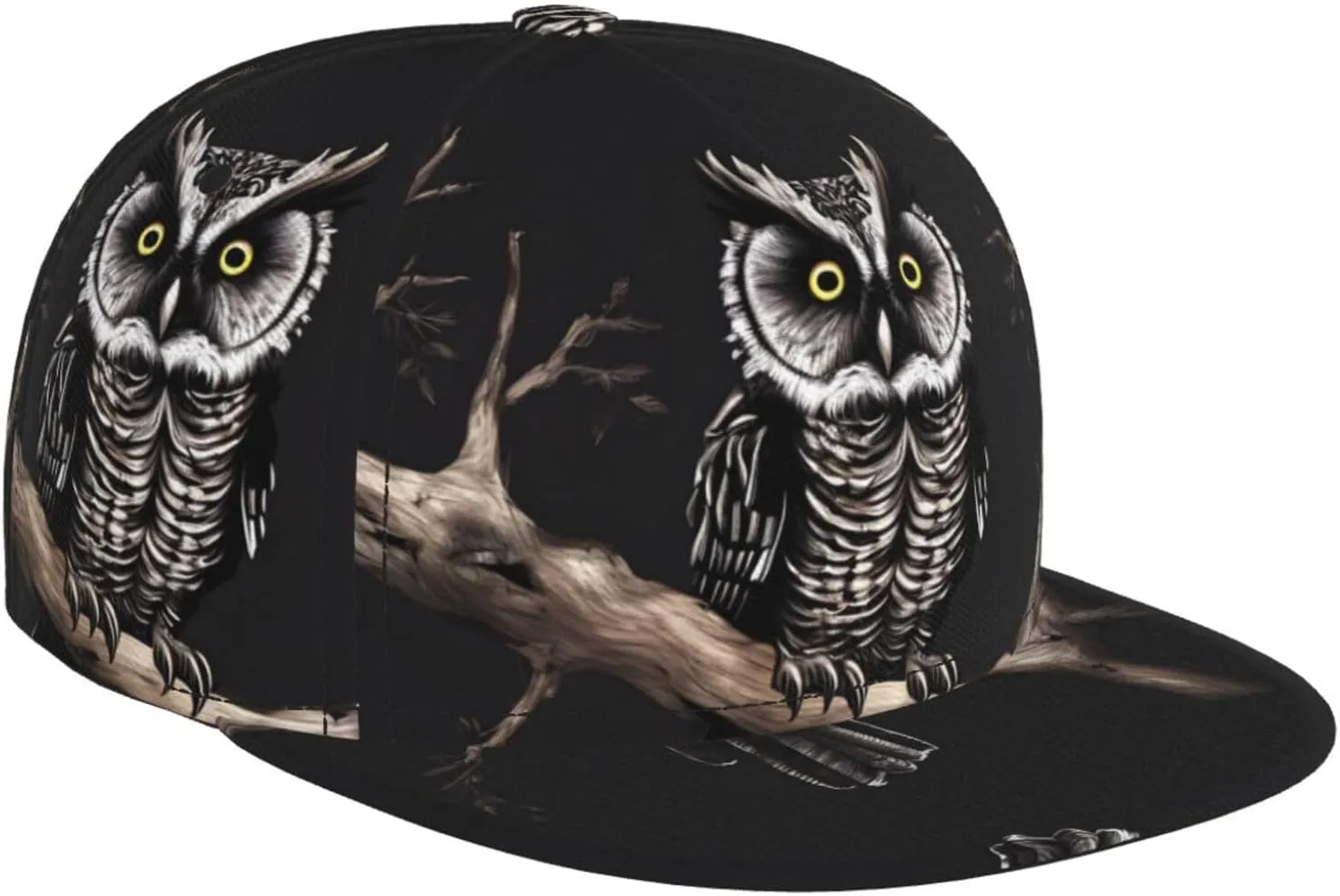 Late Night Owl Outdoor Sports Baseball Cap, Daily Sports Adjustable Fashionable Flat Brim hat, Unisex Four-Season Outdoor Sports Cap, Black