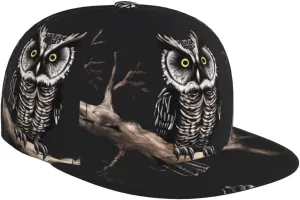 Late Night Owl Outdoor Sports Baseball Cap, Daily Sports Adjustable Fashionable Flat Brim hat, Unisex Four-Season Outdoor Sports Cap, Black