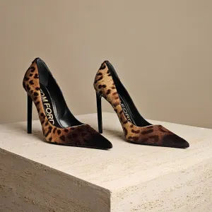 Leopard Print Leather Pump Brown