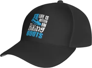 Life is Better in Hiking Boots Baseball Cap for Men Women Adjustable Polyester Hat Golf Dad Baseball Cap Neutral Trucker Hat Absorbent Airy Fast Drying Black