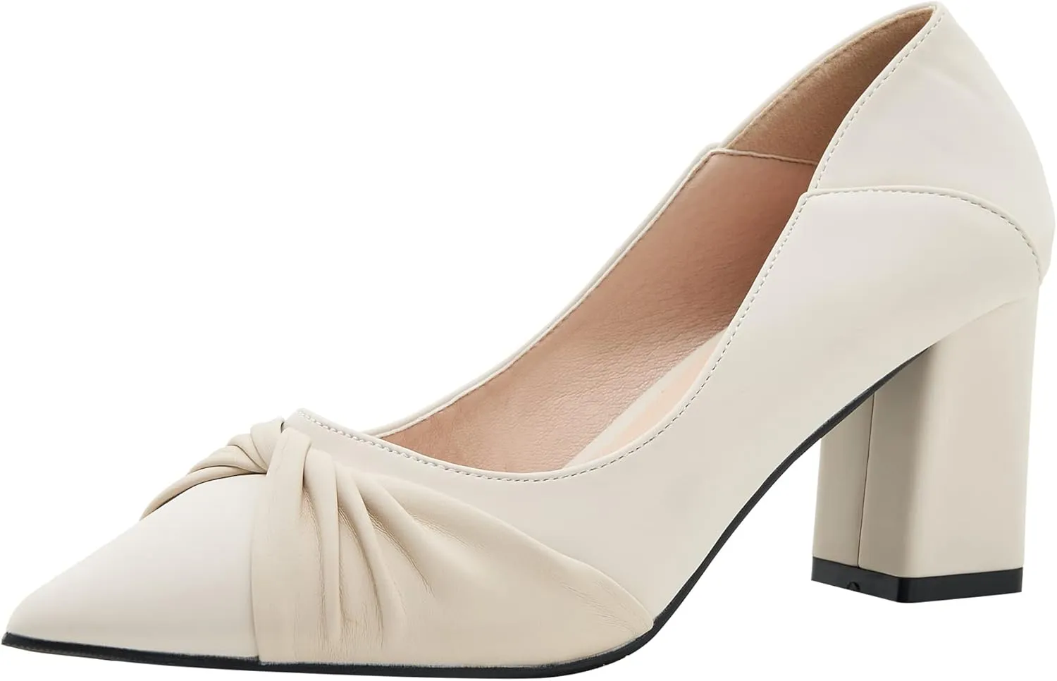 LizFoYa Women Ruched Band Office Daily Wear Work Pump Block Heel Pointed Toe Foldable Chunky Mid Heels