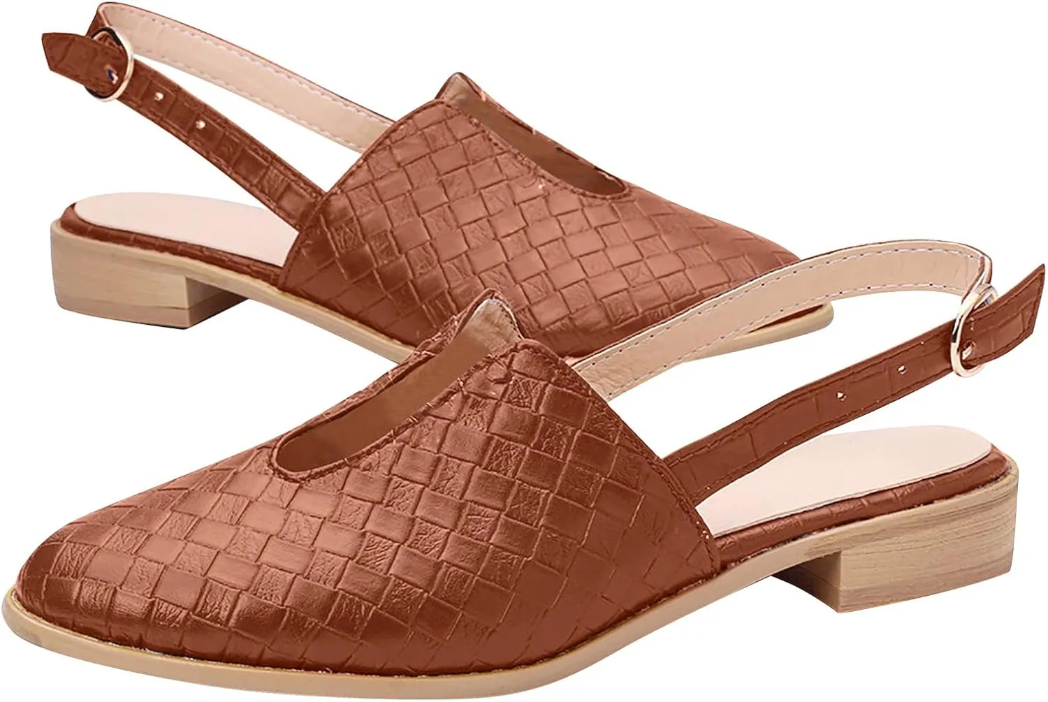 Low Heel Sandal for Women Summer Fashion Cutout Baotou Pointed Toe Closed Toe Weave Strap Buckle Casual Flat Sandalias Comfortable Slides Mules Shoes