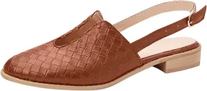 Low Heel Sandal for Women Summer Fashion Cutout Baotou Pointed Toe Closed Toe Weave Strap Buckle Casual Flat Sandalias Comfortable Slides Mules Shoes