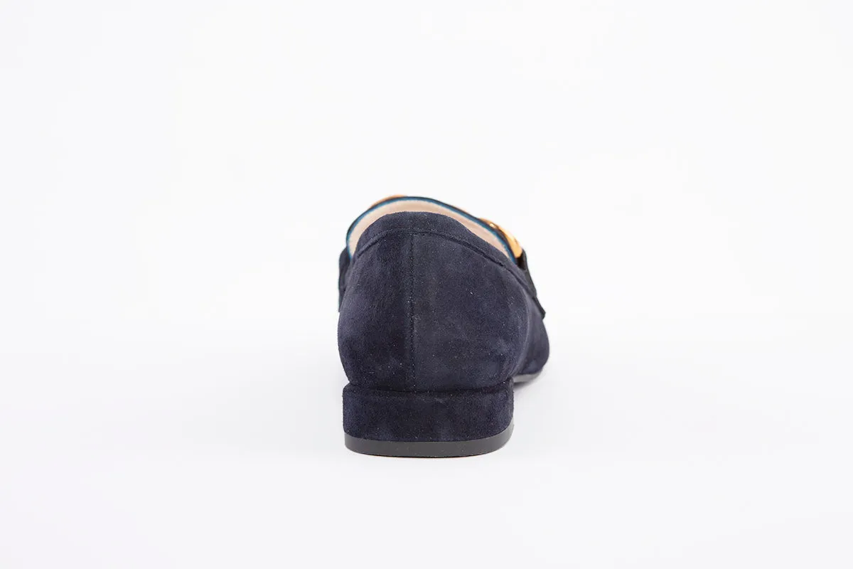 MARIAN - 25306 FLAT LOAFER WITH CHAIN DETAIL - NAVY SUEDE