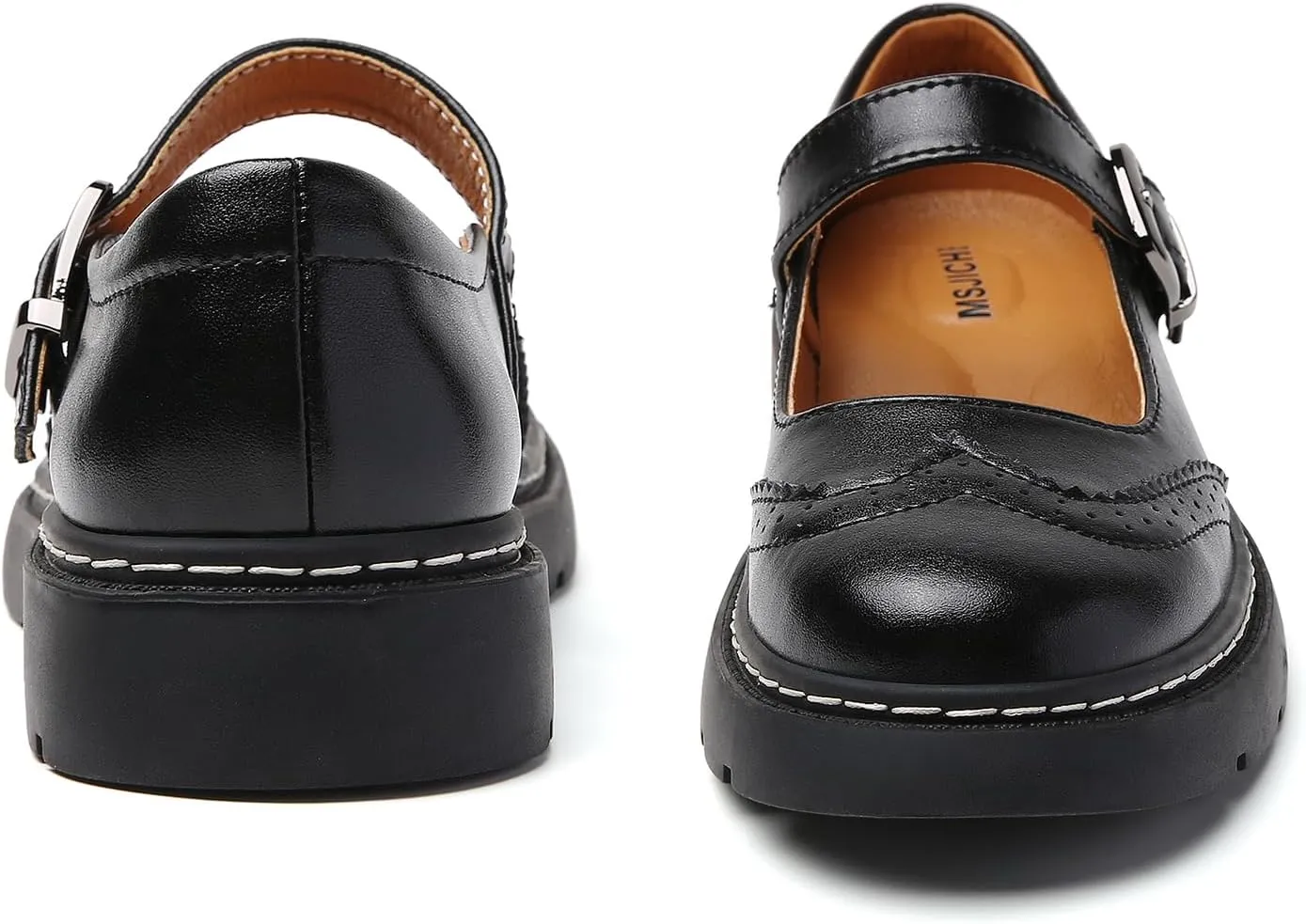 Mary Jane Shoes Women Platform Non-Slip Classics Round Toe Ankle Strap Brogues Style Comfort Casual Oxford Dress Work Mary Jane Flat Shoes