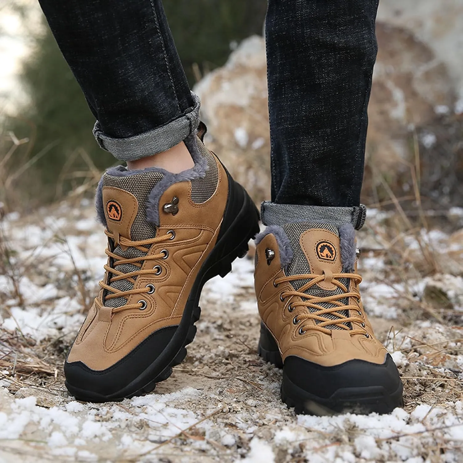 Men Winter Sneakers Outdoor Shoes Padded Warm Cotton Shoes Lightweight Hiking Shoes Large Size Men Casual Shoes Suede