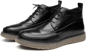 Men's Black Modern Retro Brogue Oxford Shoes with Chunky Sole Lace Up High Top Leather Footwear for Casual Wear