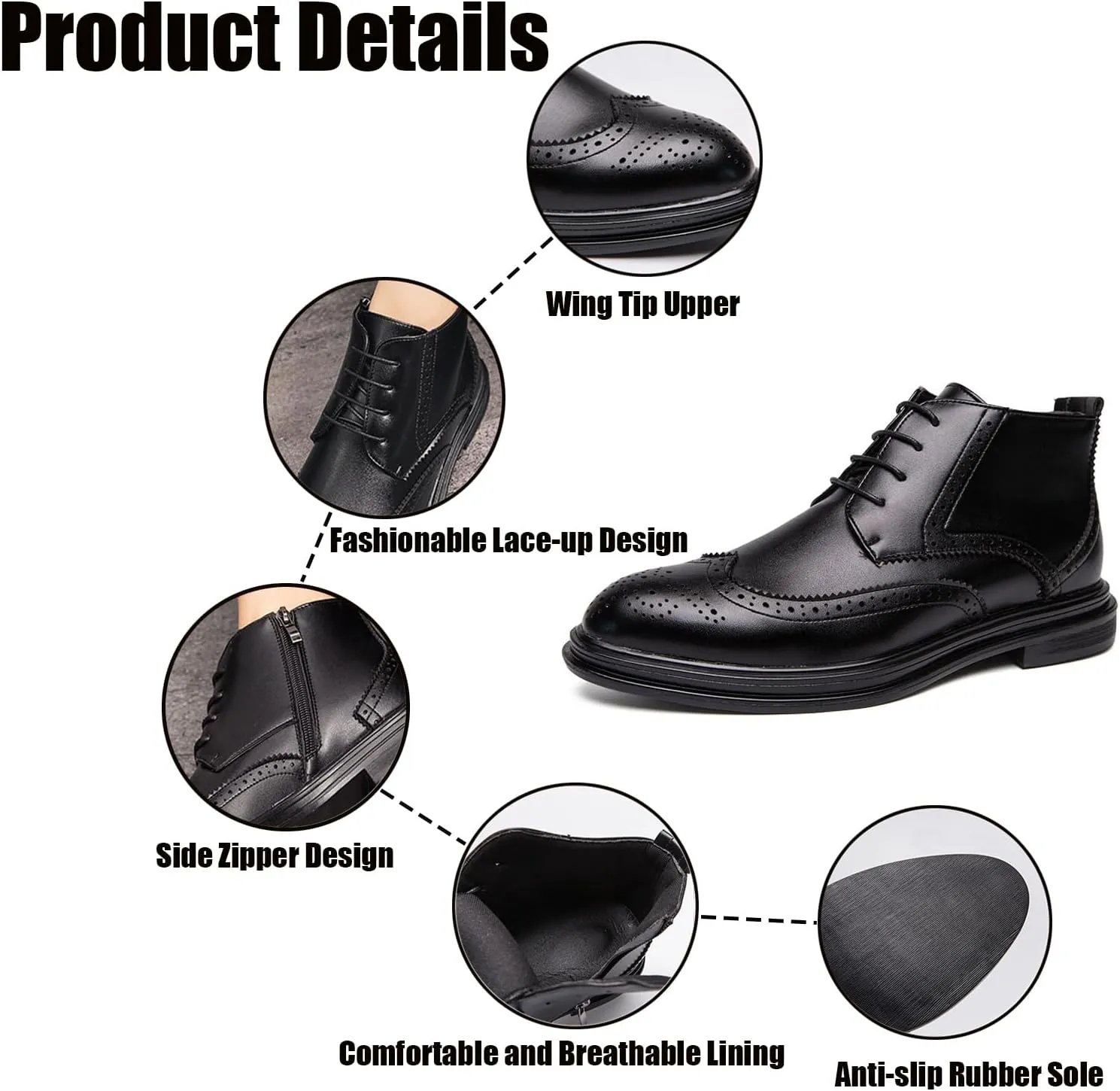 Men's Wingtip Brogue Oxford Dress Boots,Fashion Cap-Toe High Top Lace Up Chukka Boots Leather Classic Retro Ankle Boots