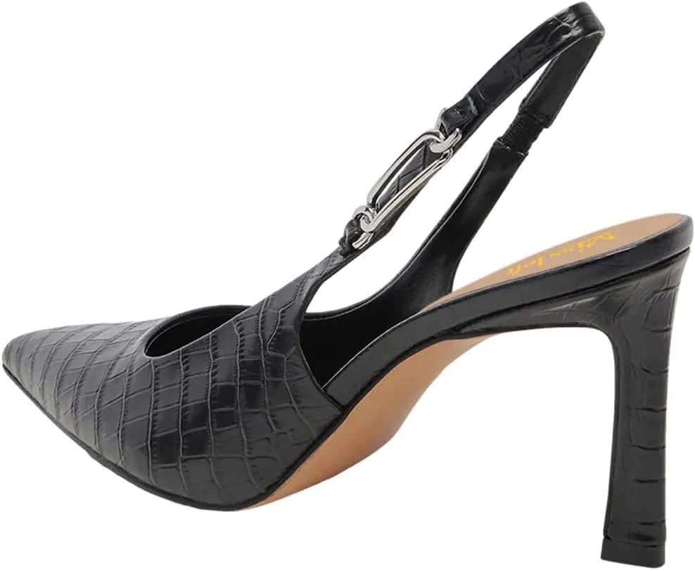 miss left Women Closed Pointy Toe Slingback Pumps Slim High Heels Slip Ons with Elastic Chain Strap Dressy Party Prom Date Shoes Size 4-16 US