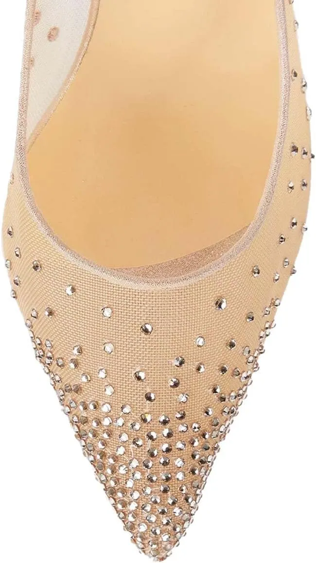 miss left Womens Closed Pointy Toe Stiletto Heel Pumps Mid High Heeled Slip On Rhinestones Shoes for Daily Party Ballroom Size 4-16 US