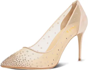 miss left Womens Closed Pointy Toe Stiletto Heel Pumps Mid High Heeled Slip On Rhinestones Shoes for Daily Party Ballroom Size 4-16 US