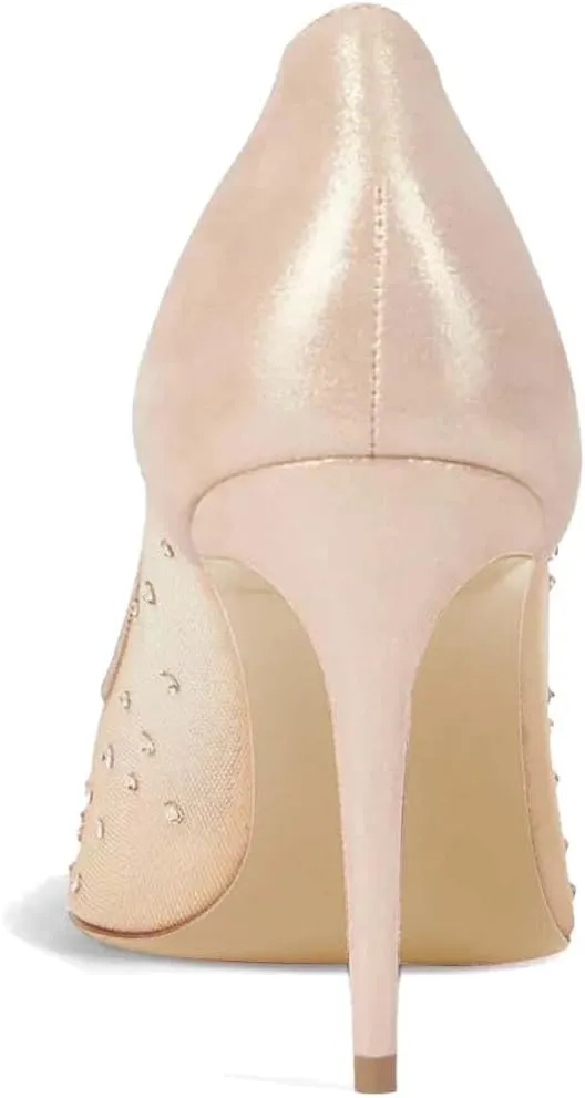 miss left Womens Closed Pointy Toe Stiletto Heel Pumps Mid High Heeled Slip On Rhinestones Shoes for Daily Party Ballroom Size 4-16 US