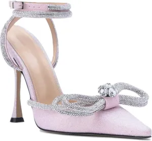 MissHeel Clear Rhinestone Ankle Strap Pumps Heels with Crystal Double Bows 3 inch