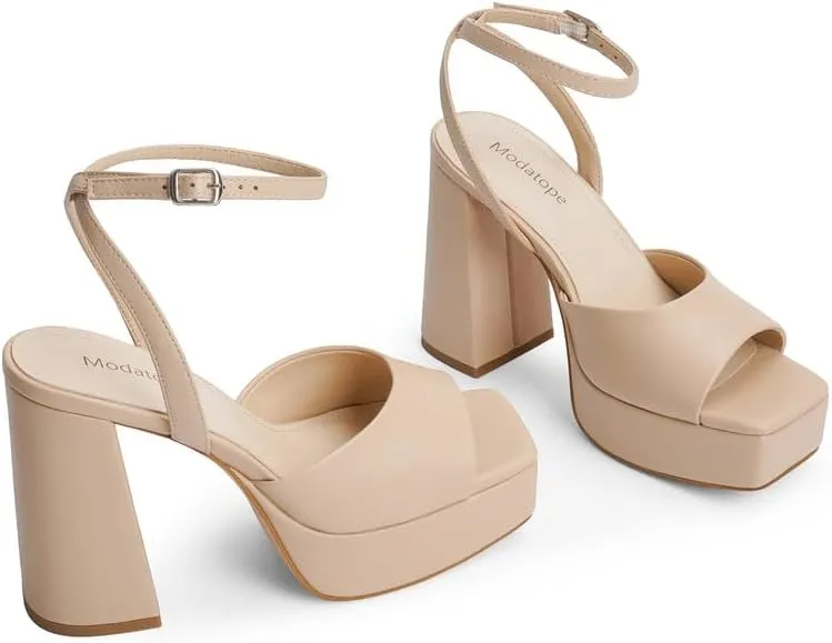 Modatope Platform Heels for Women Platform Sandals Womens Chunky Heel Open Toe Pumps Ankle Strap Womens Wedding Party Pumps Shoes