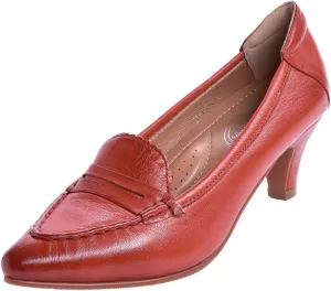 Mona flying Women's Leather Pump Med Heel Pointed Toe Office Dress Shoes for Ladies
