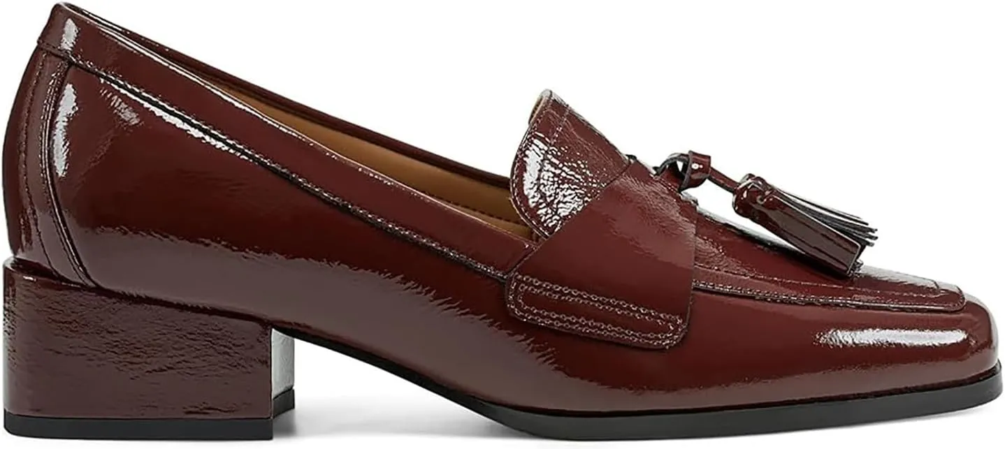 MOOMMO Women Chunky Block High Heel Pumps Square Toe Slip On Loafer Pumps Classic 3 inch High Thick Heel Penny Loafers Oxford Dress Shoes Office Ladies Business Formal Basic 4-11 M US