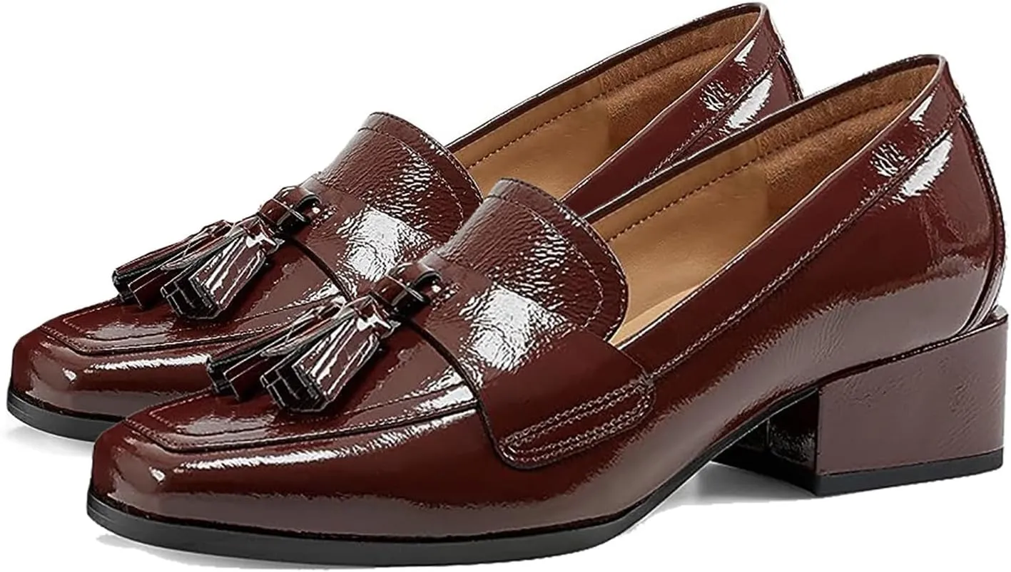 MOOMMO Women Chunky Block High Heel Pumps Square Toe Slip On Loafer Pumps Classic 3 inch High Thick Heel Penny Loafers Oxford Dress Shoes Office Ladies Business Formal Basic 4-11 M US